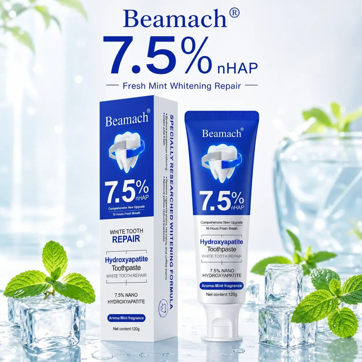 Beamach 7.5% nHAP toothpaste package