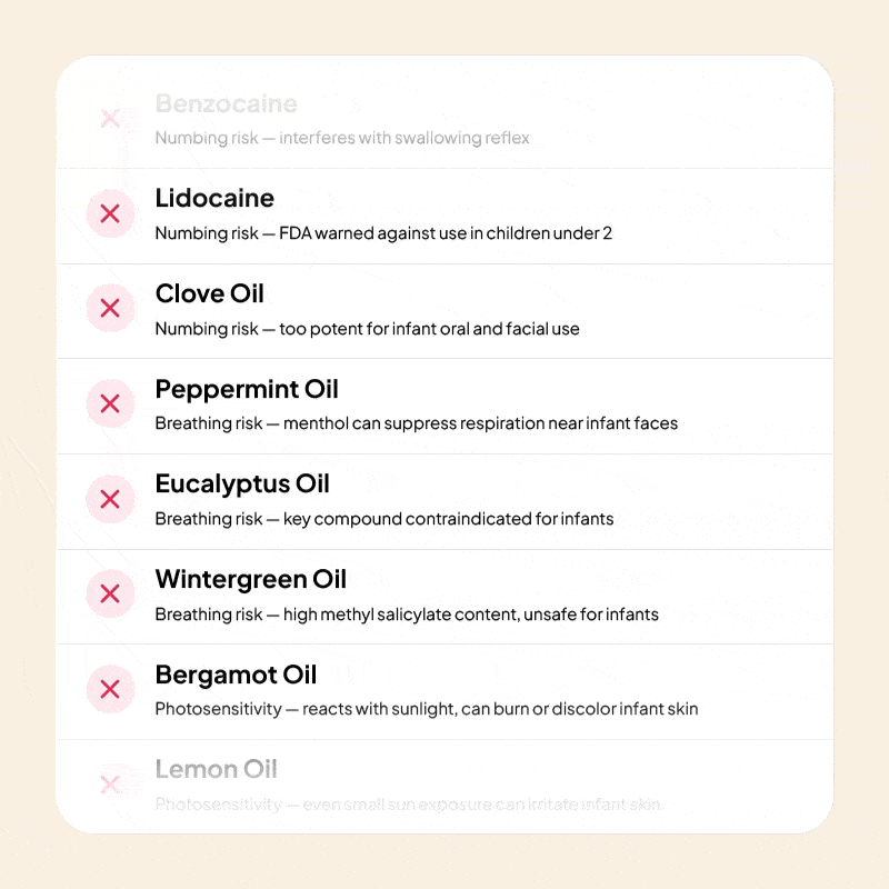 Ingredients excluded from the Mama's Teether formula