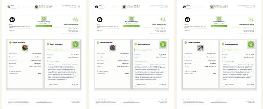 Preview of GC/MS certificates of analysis